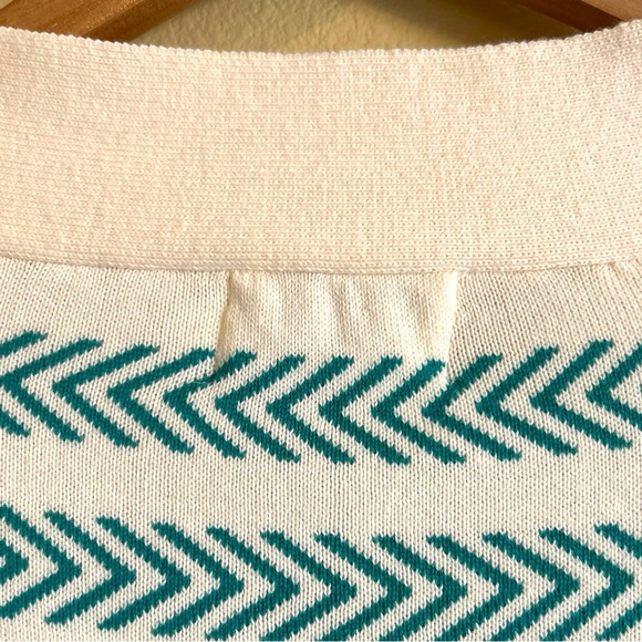 Oxknit Sweater Women’s XL 60s Retro Geo Mod Style Cotton Long Sleeve Teal Cream - Picture 14 of 16